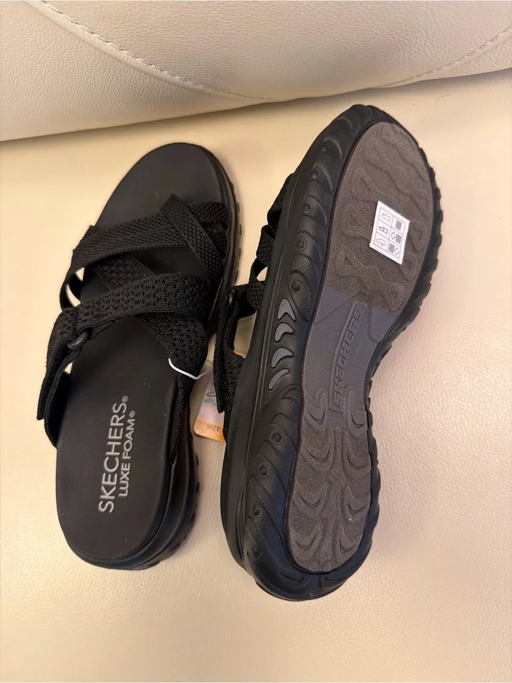Skechers Women's Black Strappy Slide Sandals